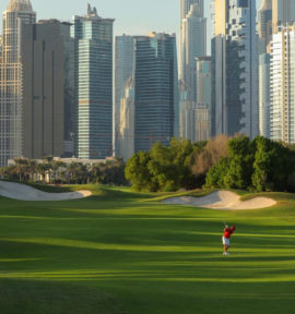 Golfreise Dubai Montgomerie Golf Club Emirate Loch 1